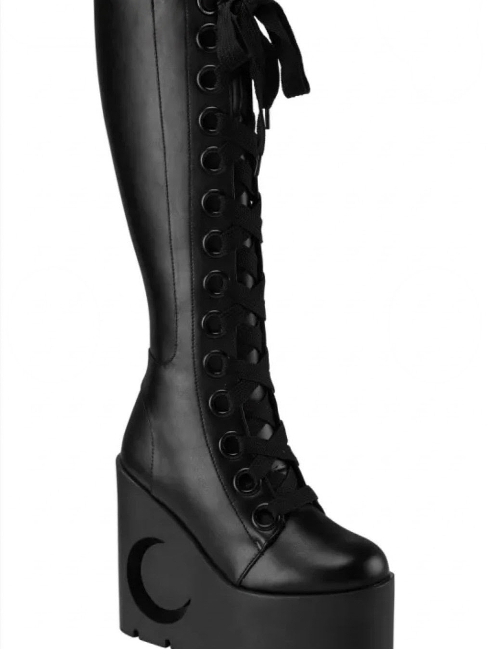 New with Box Killstar Dawn Black Lace-Up Platform Knee-High Boots Size 9 - Picture 3 of 4